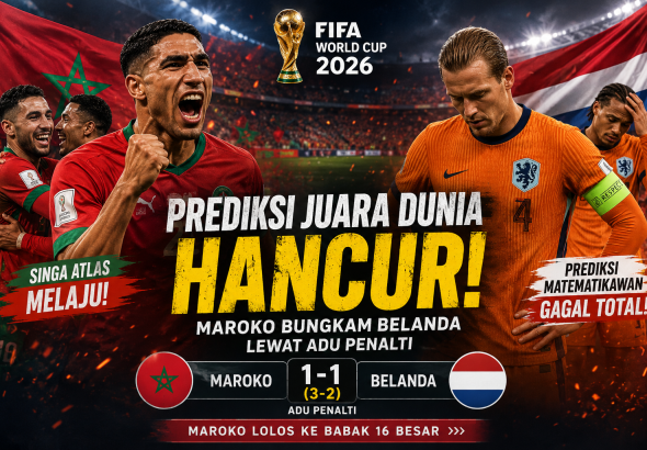 Maroko mengalahkan Belanda lewat adu penalti pada babak 32 besar Piala Dunia FIFA 2026 setelah pertandingan berakhir imbang 1-1.