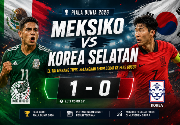 Pemain Meksiko dan Korea Selatan dalam laga Piala Dunia 2026 yang berakhir dengan kemenangan Meksiko 1-0 atas Korea Selatan di Grup A.