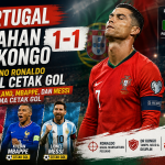 Cristiano Ronaldo saat Portugal bermain imbang 1-1 melawan DR Kongo di Piala Dunia 2026 ketika Haaland, Mbappe, dan Messi berhasil mencetak gol.