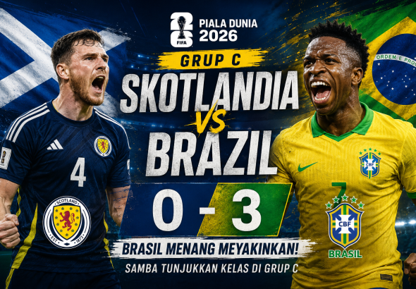 Skotlandia vs Brazil di Piala Dunia 2026 berakhir 0-3. Brasil tampil dominan dan mengalahkan Skotlandia pada laga Grup C.