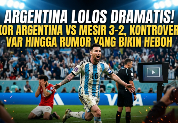 Pemain Argentina merayakan kemenangan 3-2 atas Mesir dalam laga babak 16 besar Piala Dunia 2026 yang diwarnai kontroversi VAR.