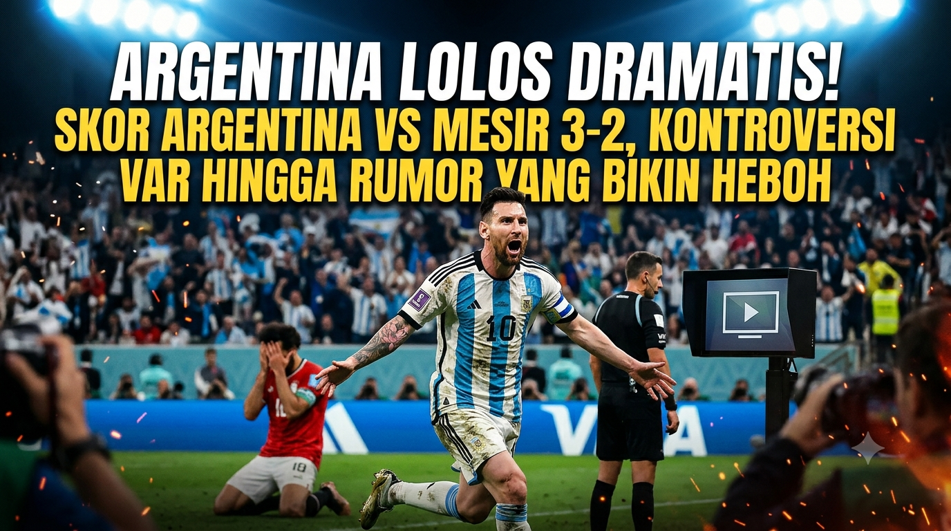 Pemain Argentina merayakan kemenangan 3-2 atas Mesir dalam laga babak 16 besar Piala Dunia 2026 yang diwarnai kontroversi VAR.