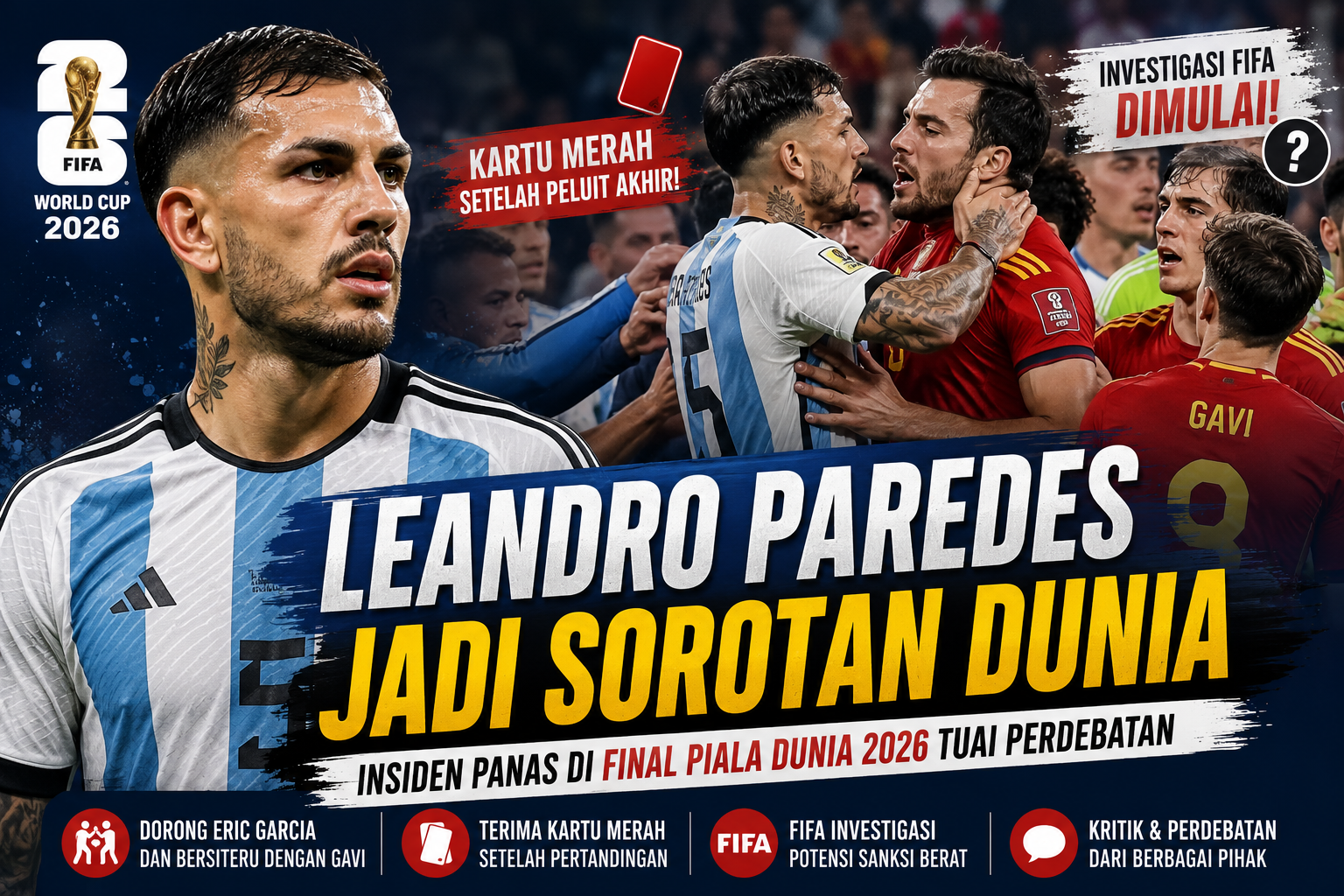 Leandro Paredes menjadi sorotan setelah terlibat insiden dengan Eric Garcia dan Gavi pada final Piala Dunia 2026.